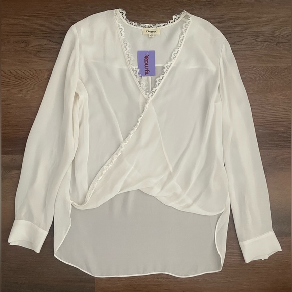 L'Agence Rosario Top Lace Trim Surplice Ivory 100% Silk Size Small NWOT - Picture 2 of 7